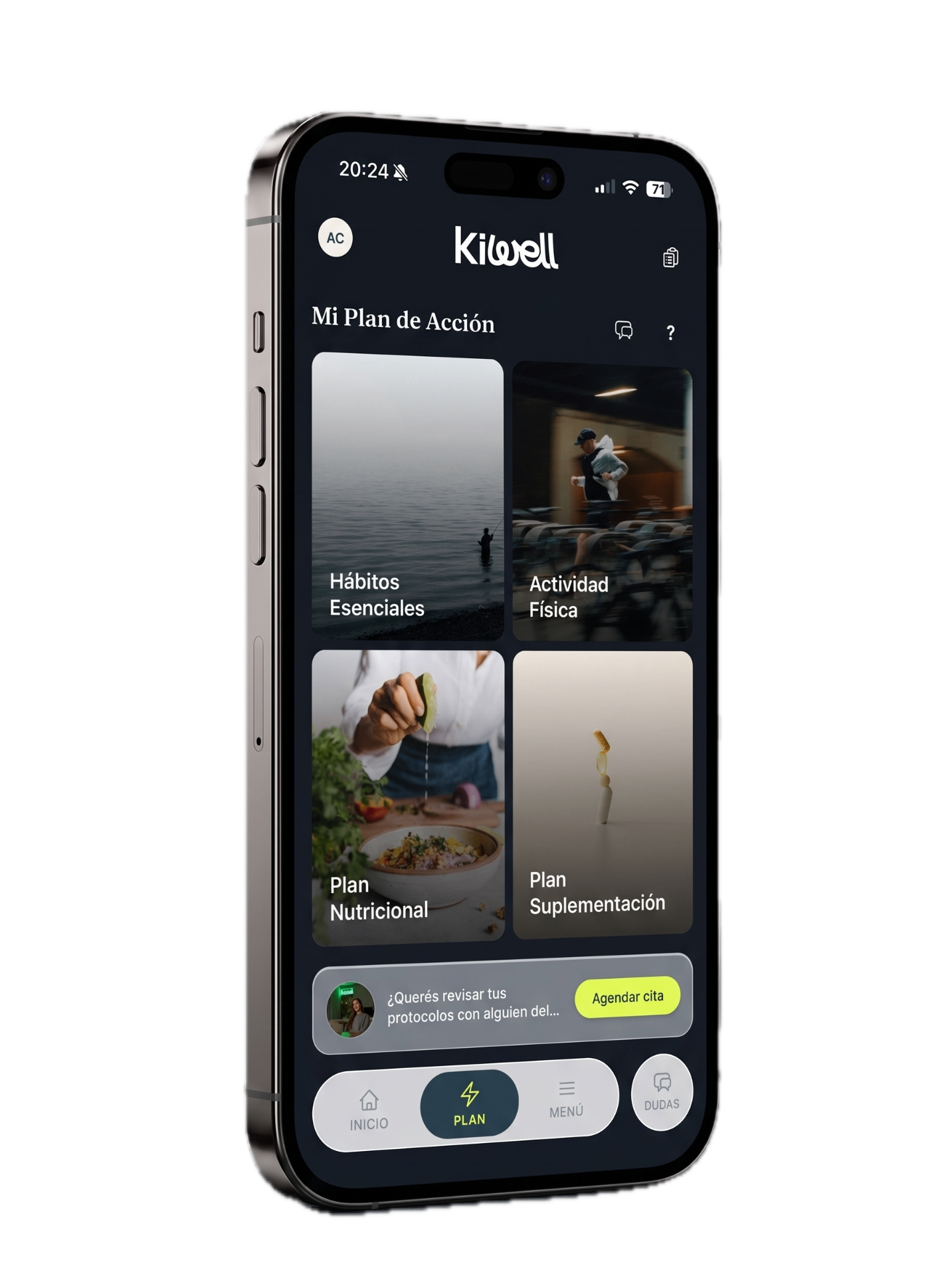 App de Kiwell en un iPhone